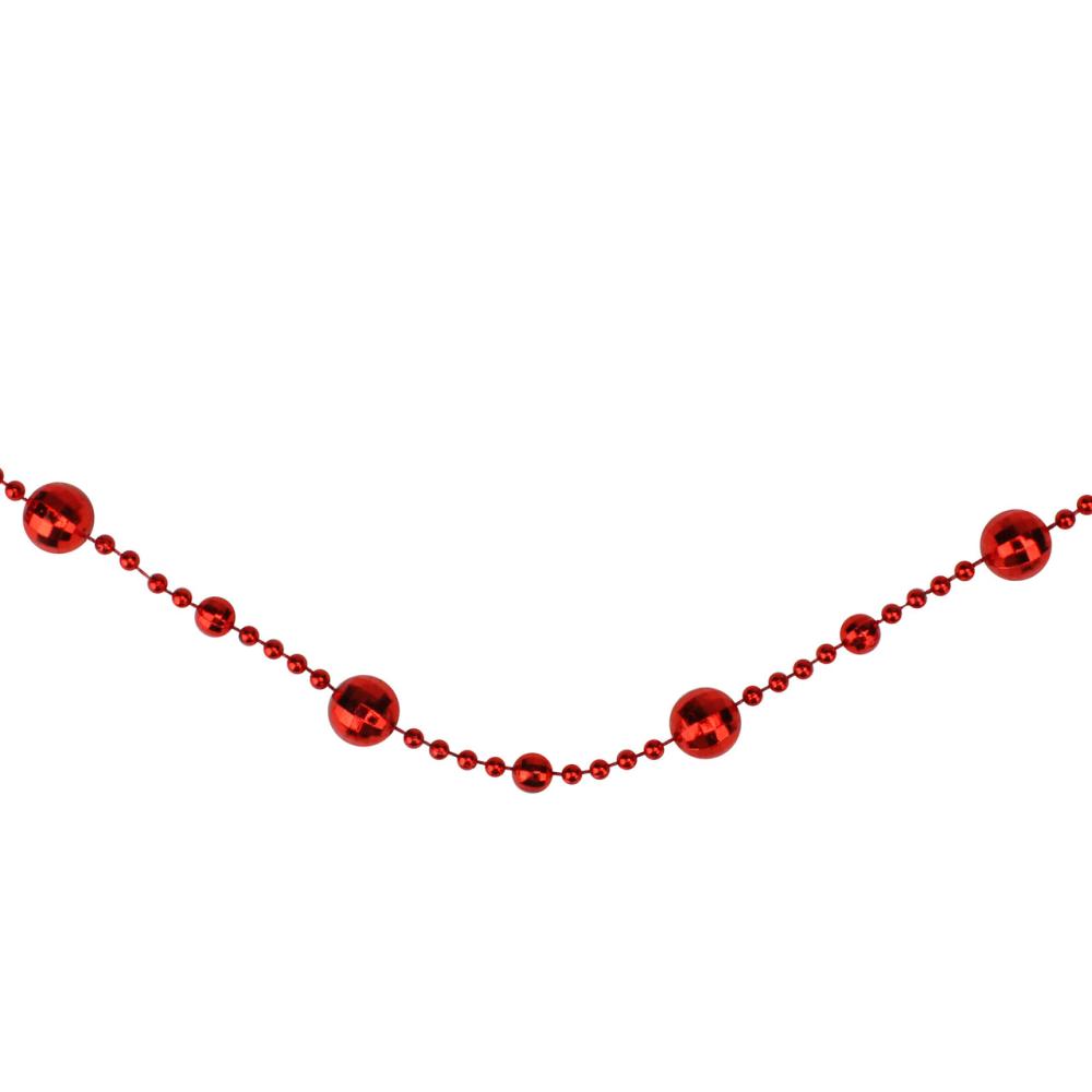 Beaded Garland | 15′ x 0.5" Red Shiny Crimson Mirrored Disco Ball Beaded Christmas Garland Beaded Garland Beaded Garland