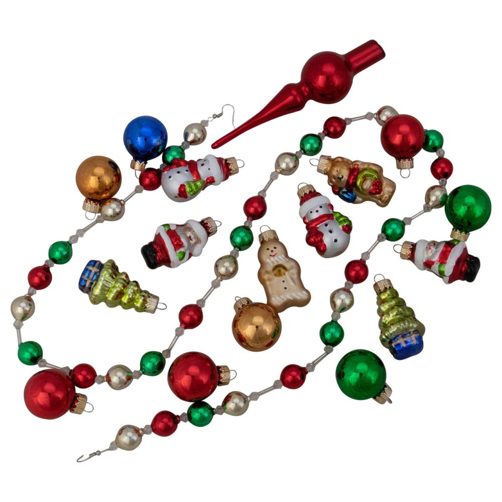 Beaded Garland | 18ct Red and Green Beaded Garland with Christmas Ornaments 30" Beaded Garland Beaded Garland