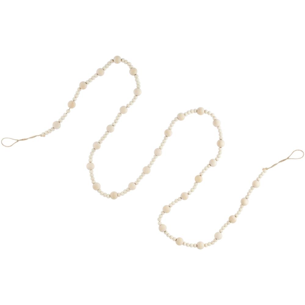 Beaded Garland | 6′ Cream Wooden Beads Christmas Garland, Unlit Beaded Garland Beaded Garland