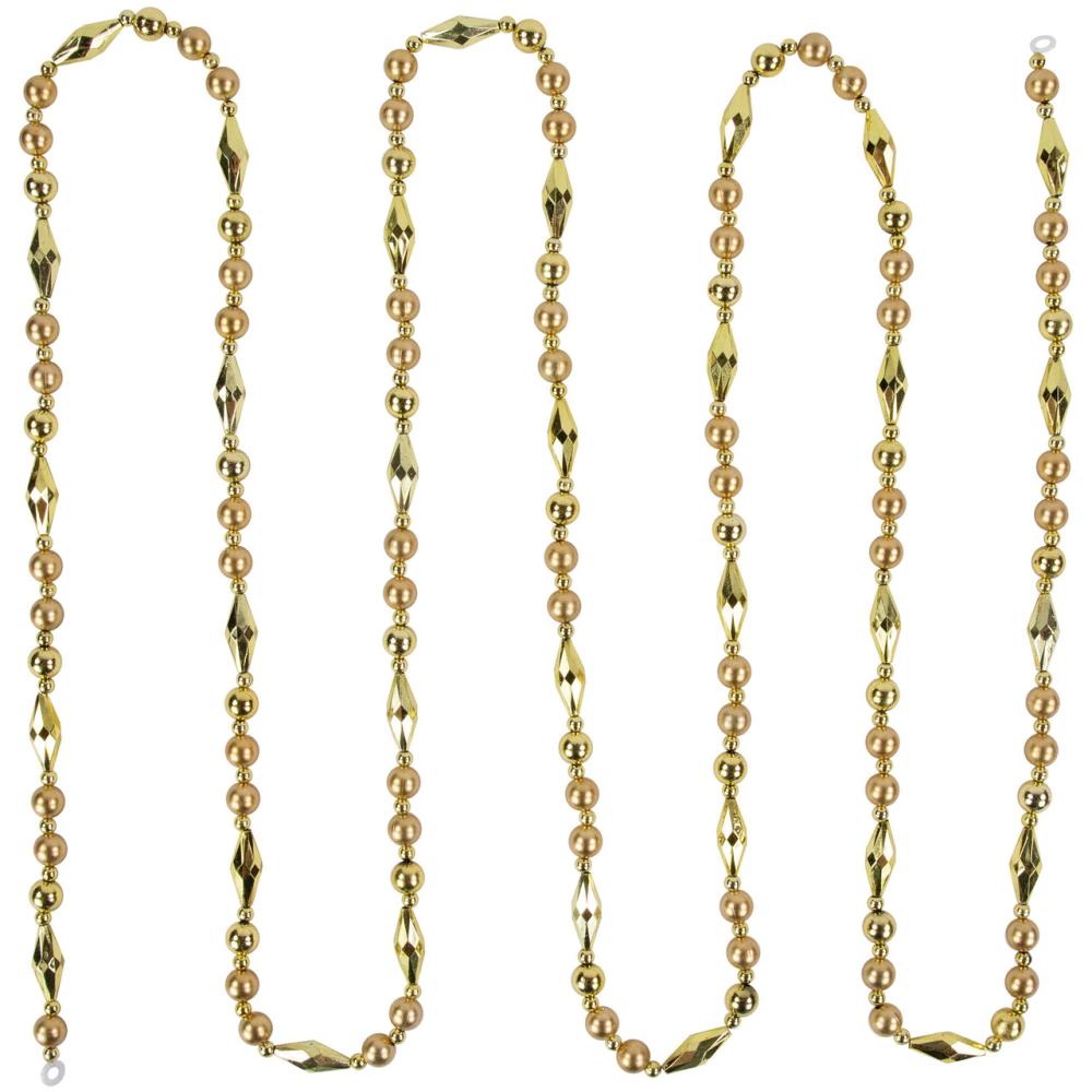 Beaded Garland | 9′ Shiny and Matte Gold Beaded Christmas Garland, Unlit Beaded Garland Beaded Garland