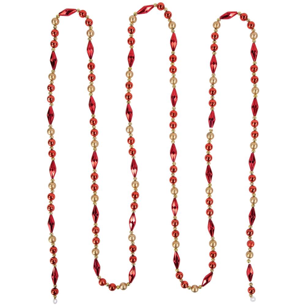 Beaded Garland | 9′ Shiny and Matte Red and Gold Beaded Christmas Garland, Unlit Beaded Garland Beaded Garland