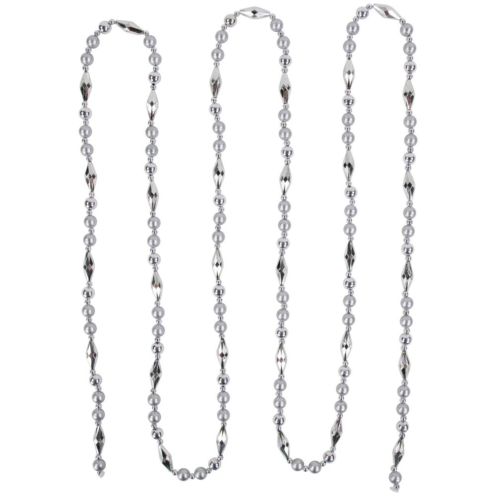 Beaded Garland | 9′ Silver Shiny and Matte Beaded Christmas Garland Beaded Garland Beaded Garland