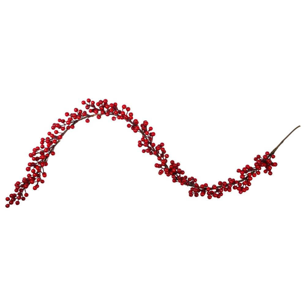 Berry Garland | 5′ Shiny Red Berries Artificial Twig Christmas Garland – Unlit Berry Garland Berry Garland