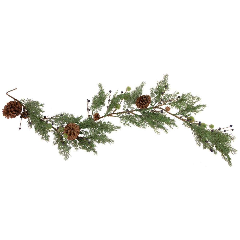 Berry Garland | 5′ x 10" Pine and Blueberry Christmas Garland with Pinecones, Unlit Berry Garland Berry Garland