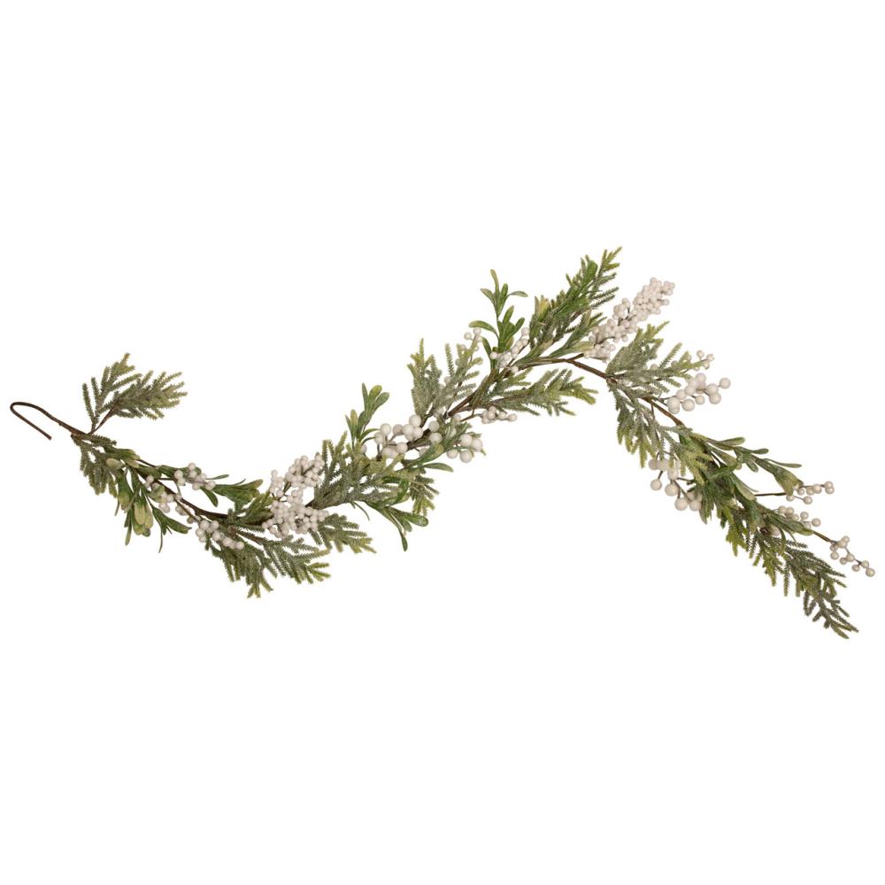 Berry Garland | 5′ x 10" White Berry and Frosted Pine Christmas Garland, Unlit Berry Garland Berry Garland