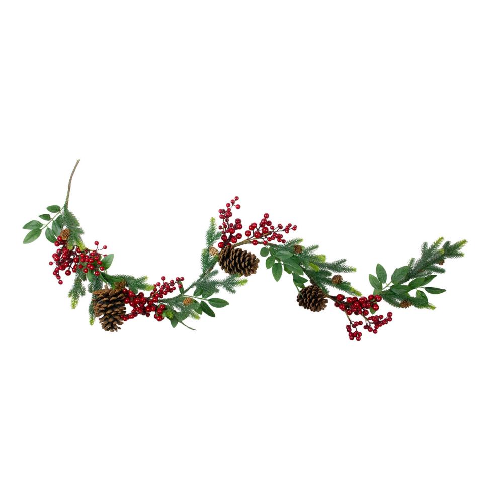 Berry Garland | 5′ x 4.75" Pine Springs, Berries and Pine Cones Artificial Christmas Garland – Unlit Berry Garland Berry Garland