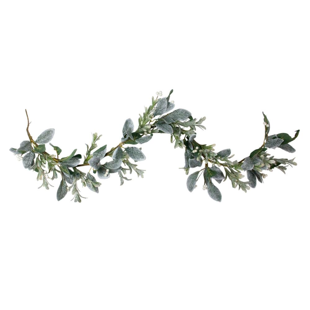 Berry Garland | 5′ x 6" Iced Leaves and Winter Berries Artificial Christmas Garland, Unlit Berry Garland Berry Garland