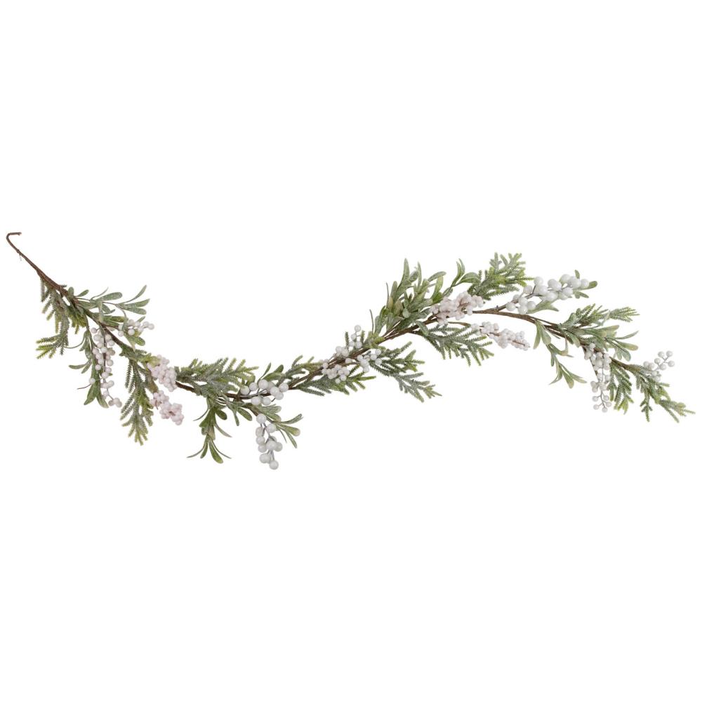 Berry Garland | 5′ x 7" Artificial Christmas Garland with Frosted Foliage and Berries, Unlit Berry Garland Berry Garland