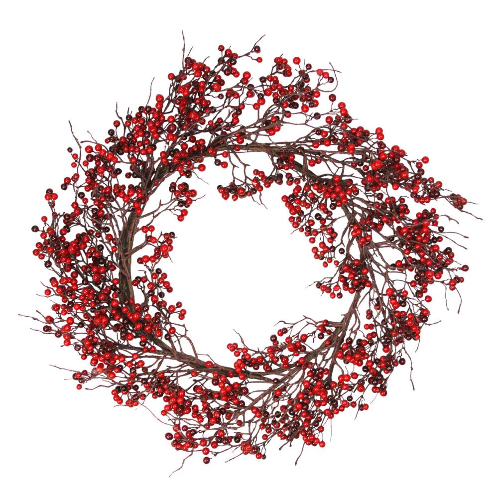 Berry Wreaths | 24" Autumn Harvest Red and Burgundy Currant Berry Artificial Wreath – Unlit Berry Wreaths Berry Wreaths