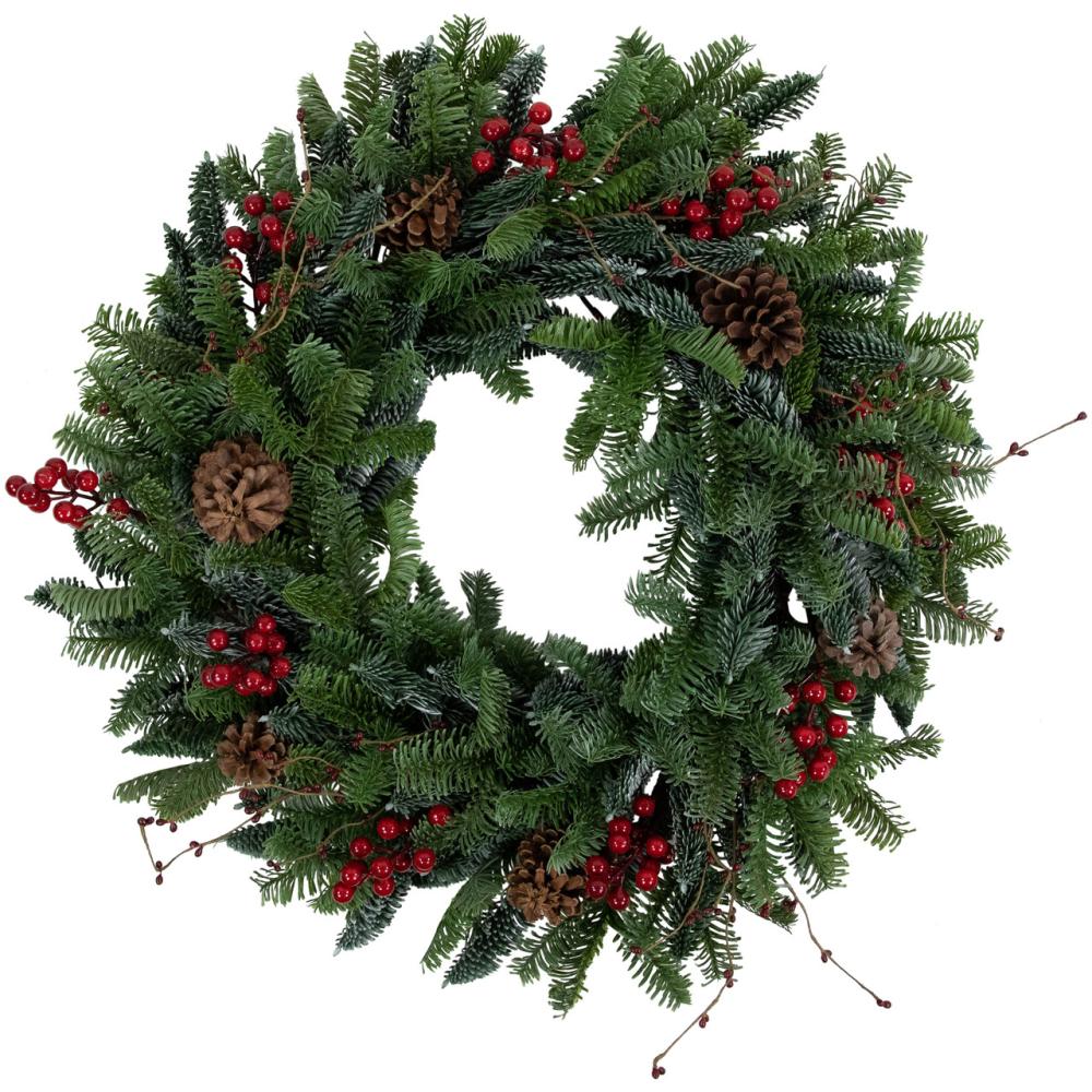 Berry Wreaths | 30” Red Berries and Pine Cones Christmas Wreath, Unlit Berry Wreaths Berry Wreaths