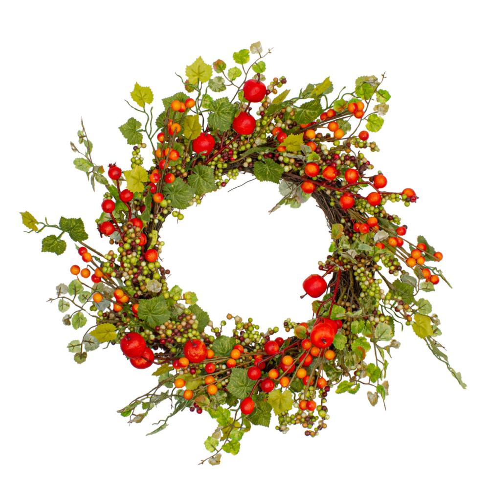 Berry Wreaths | Apples and Berries Artificial Fall Harvest Wreath – 22 Inch, Unlit Berry Wreaths Berry Wreaths