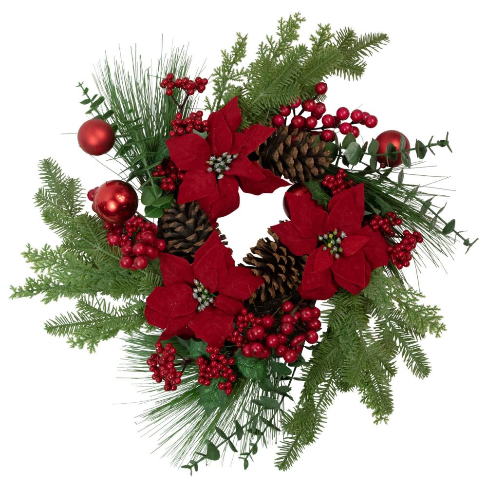 Berry Wreaths | Artificial Red Berry and Poinsettia Christmas Wreath, 22-Inch, Unlit Berry Wreaths Berry Wreaths