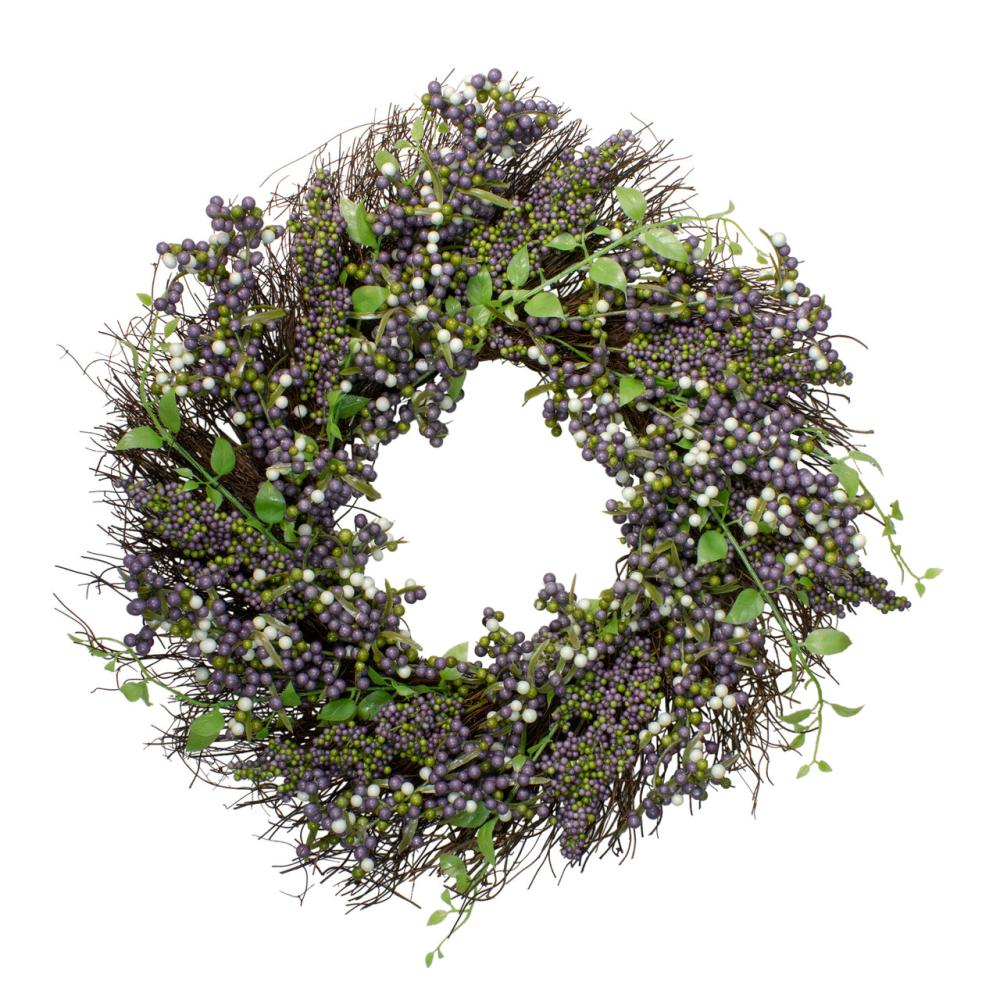 Berry Wreaths | Purple Mini Berry Artificial Thanksgiving Wreath, 22-Inch Unlit Berry Wreaths Berry Wreaths