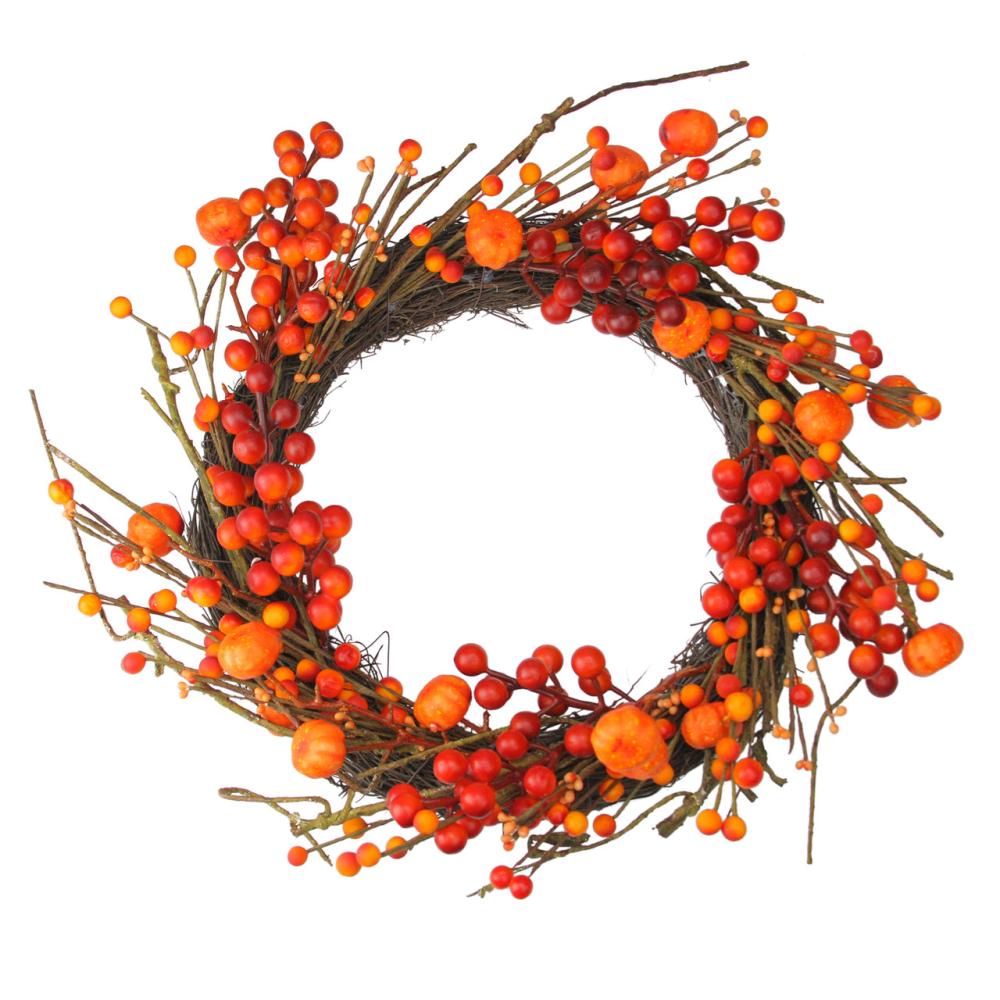 Berry Wreaths | Red and Orange Fall Berry and Mini Pumpkin Artificial Thanksgiving Wreath – 20-Inch, Unlit Berry Wreaths Berry Wreaths