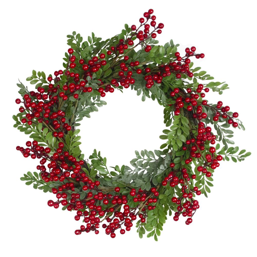 Berry Wreaths | Red Berries and Two Tone Leaves Artificial Christmas Wreath – 20 inch, Unllit Berry Wreaths Berry Wreaths