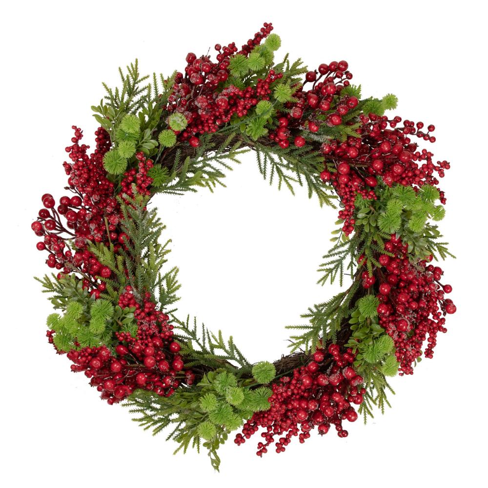 Berry Wreaths | Red Berry and Frosted Pine Christmas Wreath, 28-Inch, Unlit Berry Wreaths Berry Wreaths