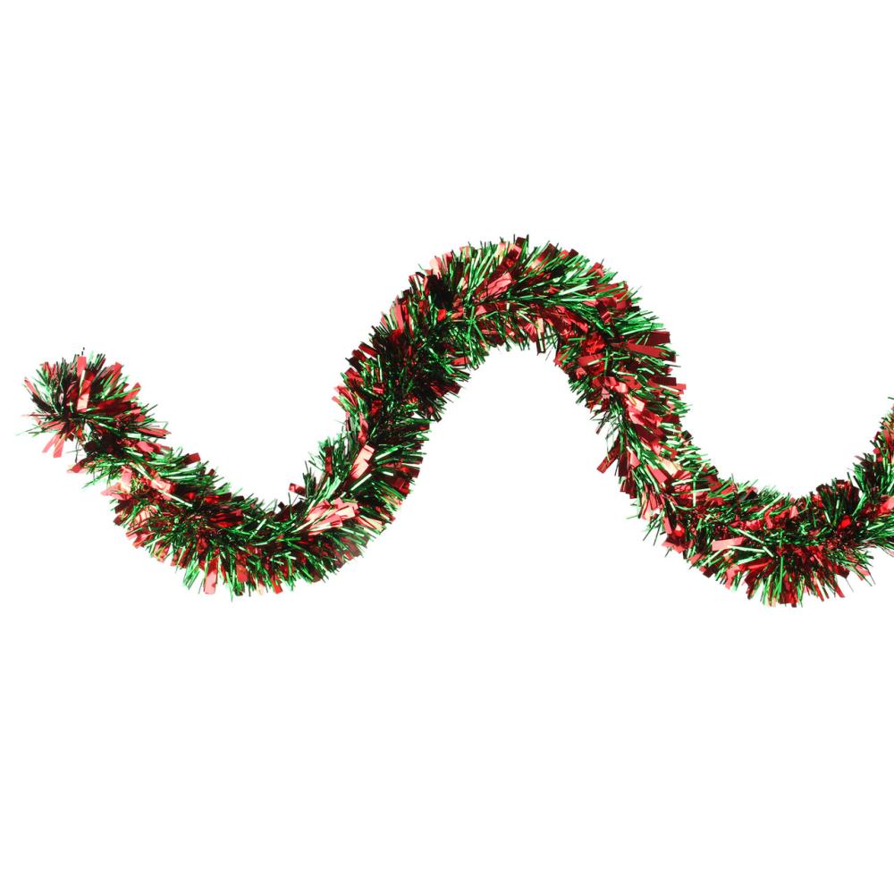 Classic Tinsel Garland | 12′ Red and Green Wide Cut Christmas Tinsel Garland – Unlit Classic Tinsel Garland Classic Tinsel Garland