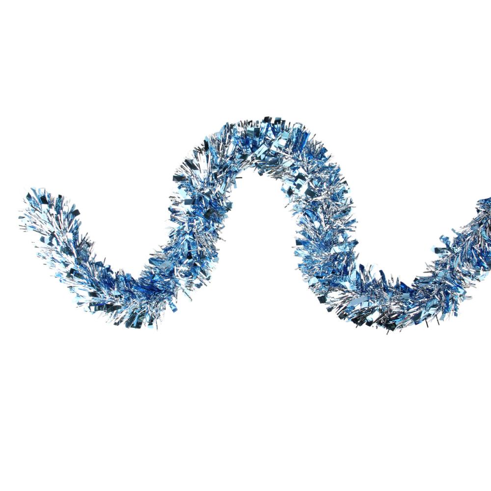 Classic Tinsel Garland | 12′ x 3" Silver and Blue Tinsel Wide Cut Artificial Christmas Garland – Unlit Classic Tinsel Garland Classic Tinsel Garland