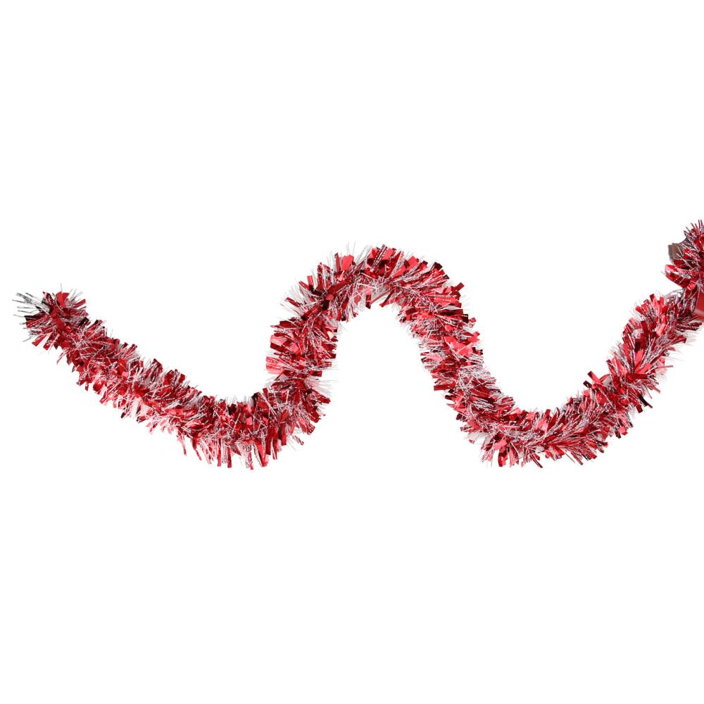 Classic Tinsel Garland | 12′ x 4" Shiny Red and Snowblush Wide Cut Tinsel Christmas Garland – Unlit Classic Tinsel Garland Classic Tinsel Garland