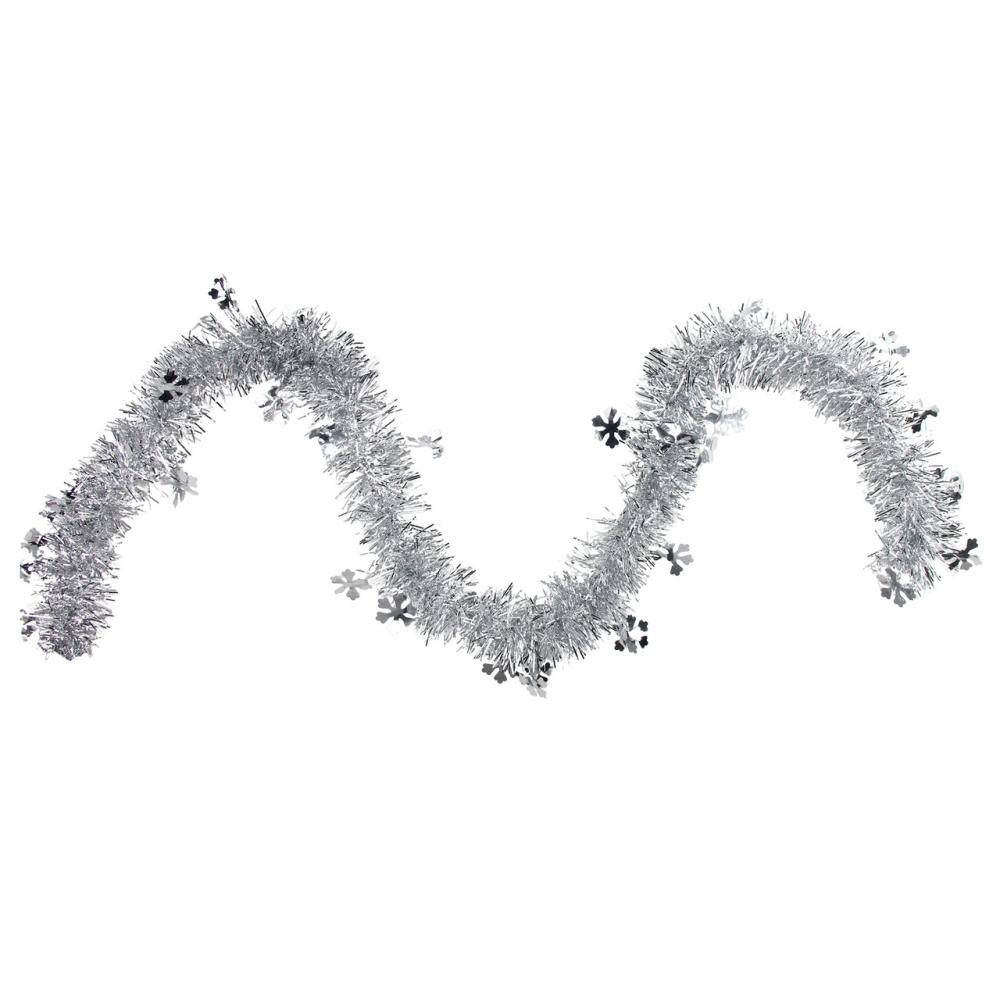 Classic Tinsel Garland | 50" x 2.75′ Silver Snowflakes Tinsel Artificial Christmas Garland – Unlit Classic Tinsel Garland Classic Tinsel Garland