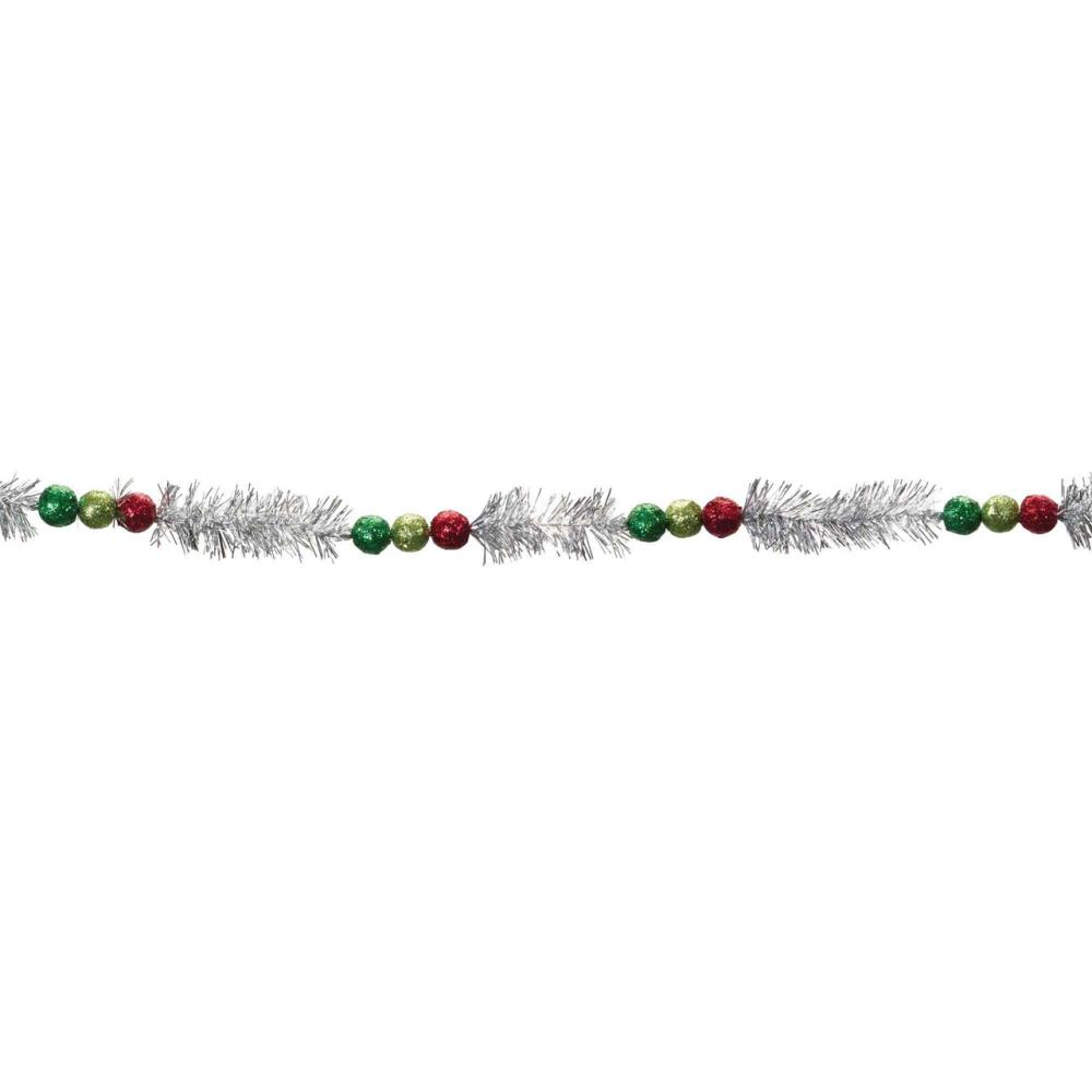 Classic Tinsel Garland | Beaded Tinsel Christmas Garlands – 5.5′ x 1.5" – Unlit – Set of 6 Beaded Garland Beaded Garland