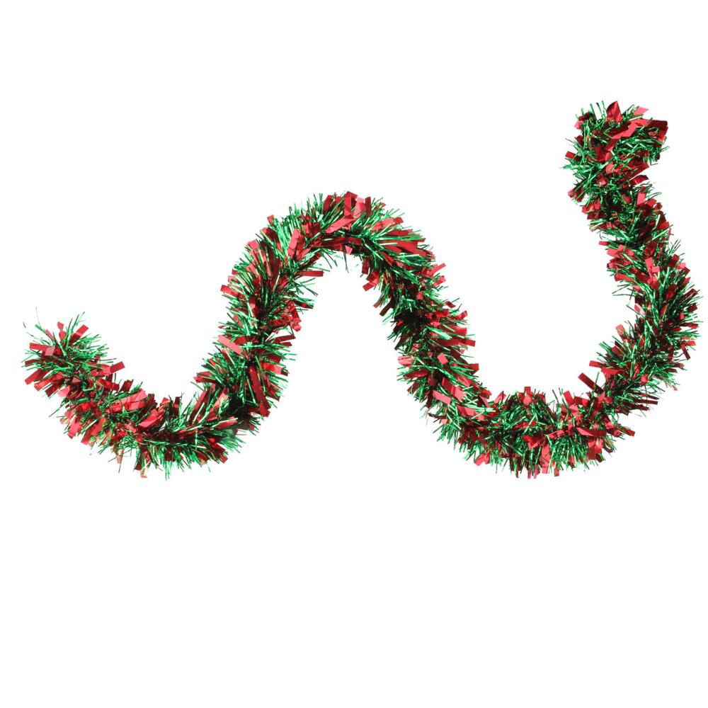 Classic Tinsel Garland | Wide Cut Tinsel Commercial Christmas Garland – 50′ x 3" – Red and Green – Unlit Classic Tinsel Garland Classic Tinsel Garland