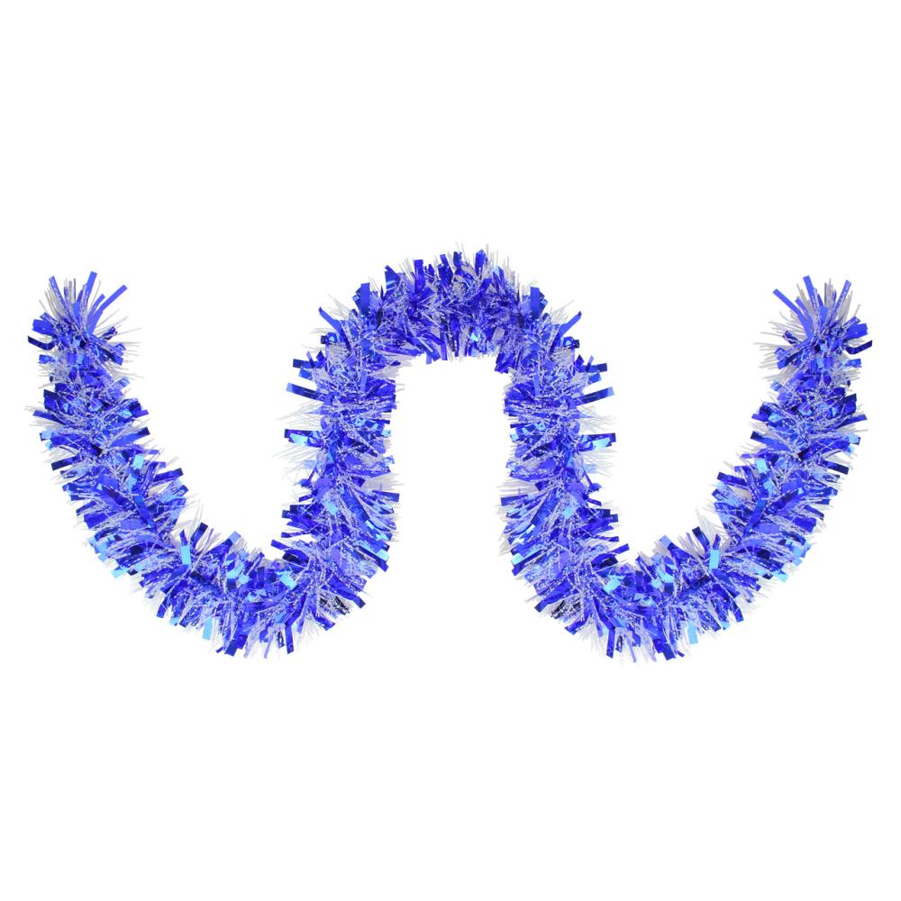 Classic Tinsel Garland | Wide Cut Tinsel Commercial Christmas Garland – 50′ x 4" – Blue and White – Unlit Classic Tinsel Garland Classic Tinsel Garland