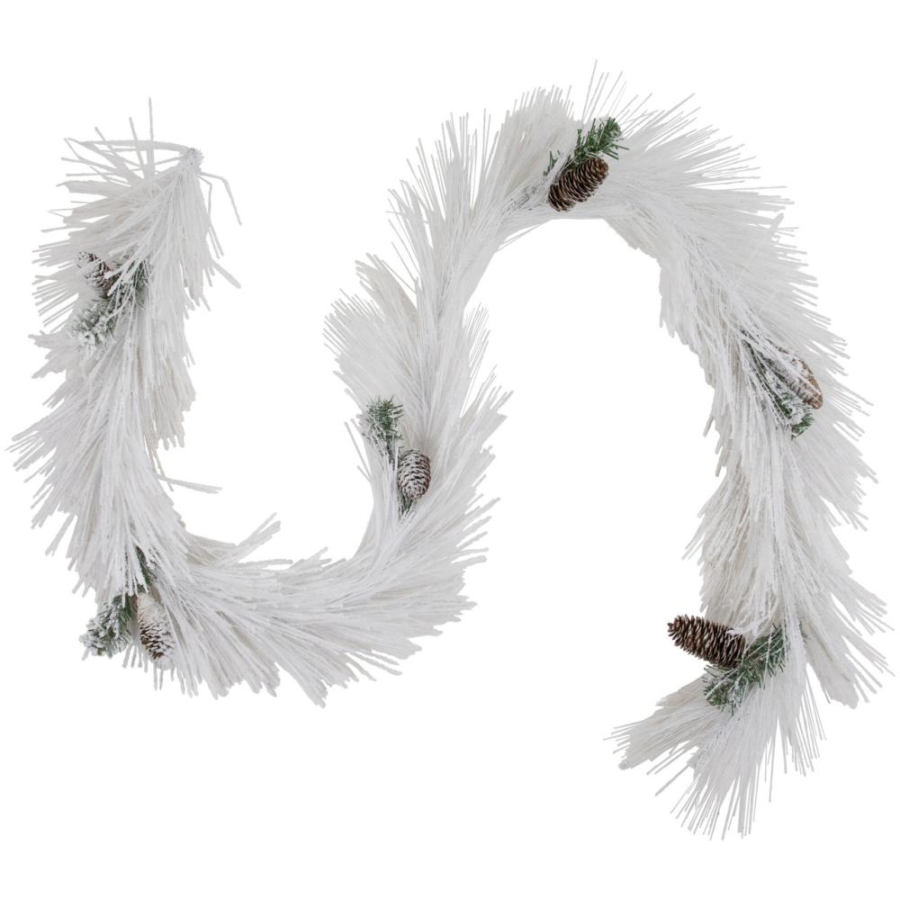 Frosted, Flocked, Iced Garland | 6′ x 10" White Flocked Artificial Christmas Garland with Pine Cones, Unlit Frosted, Flocked, Iced Garland Frosted, Flocked, Iced Garland