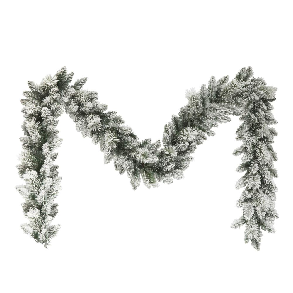 Frosted, Flocked, Iced Garland | 9′ Green and White Flocked Spruce Garland with 160 Tips Frosted, Flocked, Iced Garland Frosted, Flocked, Iced Garland