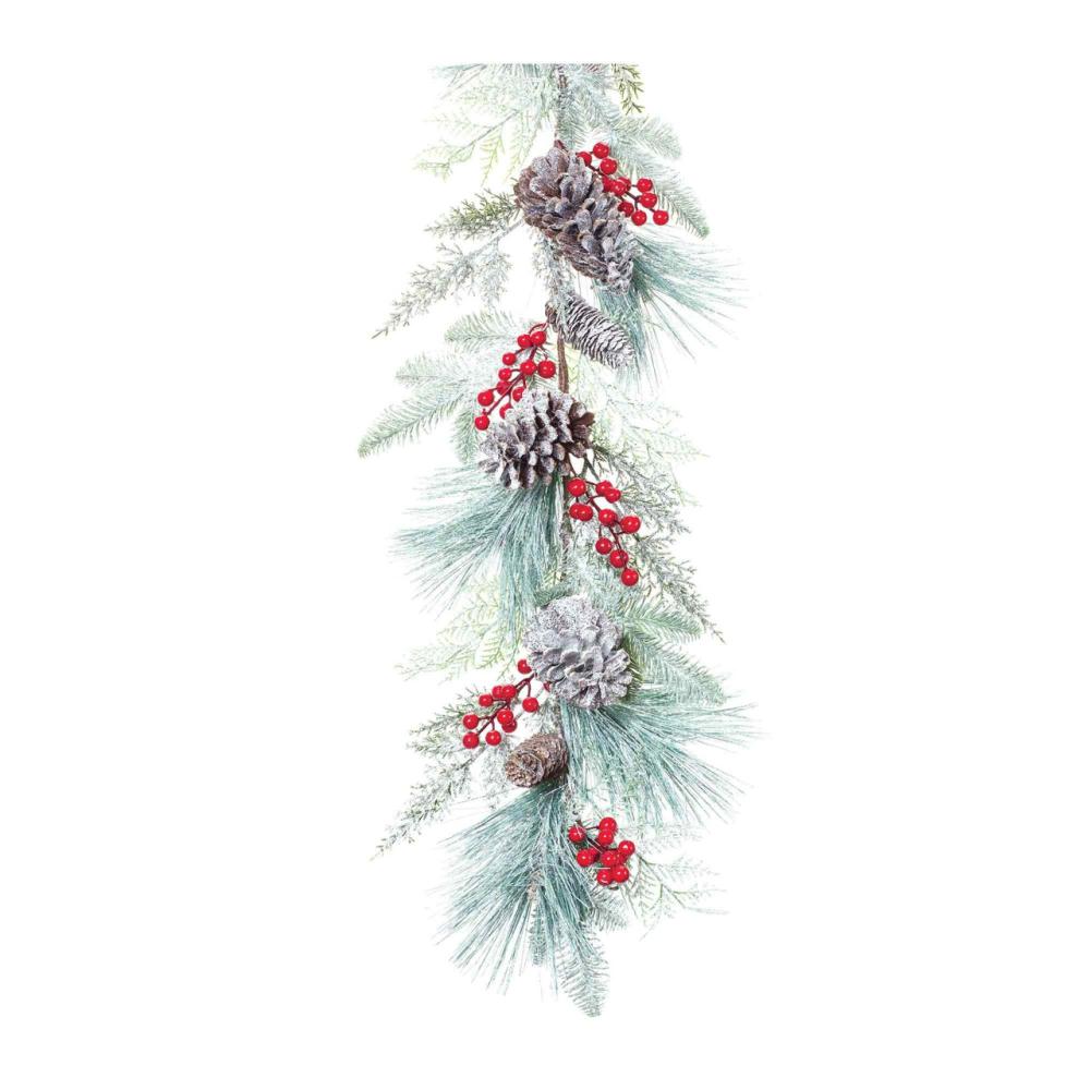 Frosted, Flocked, Iced Garland | Frosted Berry and Pine Artificial Christmas Garlands – 6′ x 13" – Unlit – Set of 2 Frosted, Flocked, Iced Garland Frosted, Flocked, Iced Garland