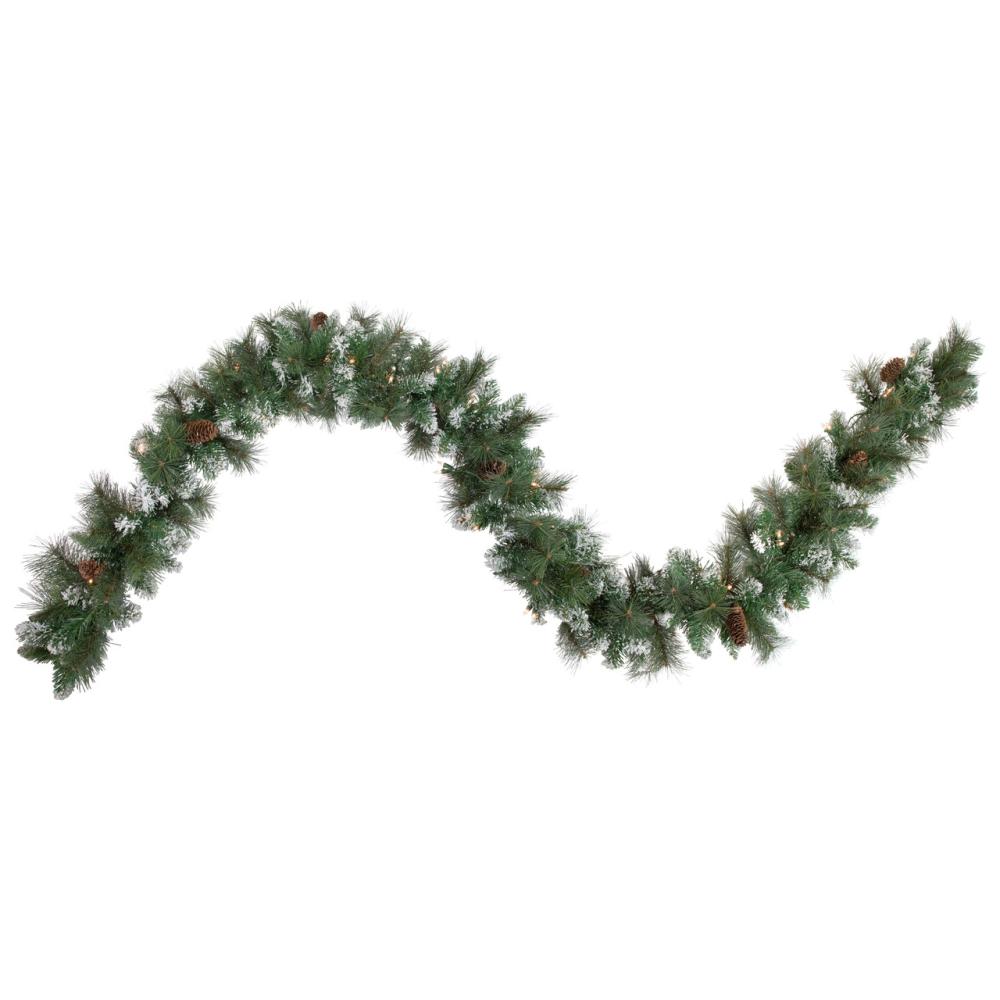 Frosted, Flocked, Iced Garland | Real Touch™️ Pre-lit Snow Valley Pine Artificial Christmas Garland – 9′ x 10" – Clear Lights Frosted, Flocked, Iced Garland Frosted, Flocked, Iced Garland