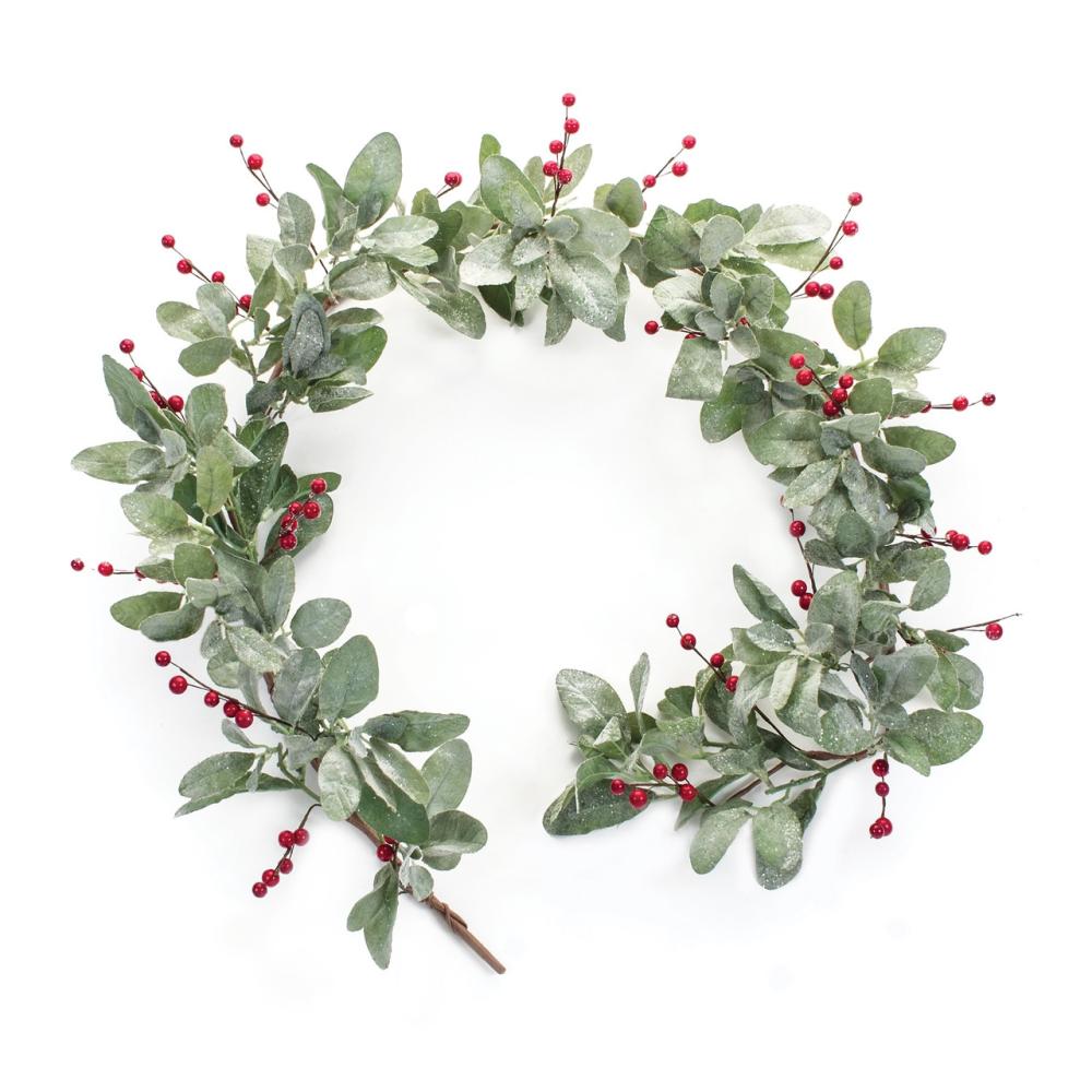 Frosted, Flocked, Iced Garland | Set of 2 Frosted Mistletoe with Berries Artificial Christmas Garlands 5′ x 9.5" Frosted, Flocked, Iced Garland Frosted, Flocked, Iced Garland