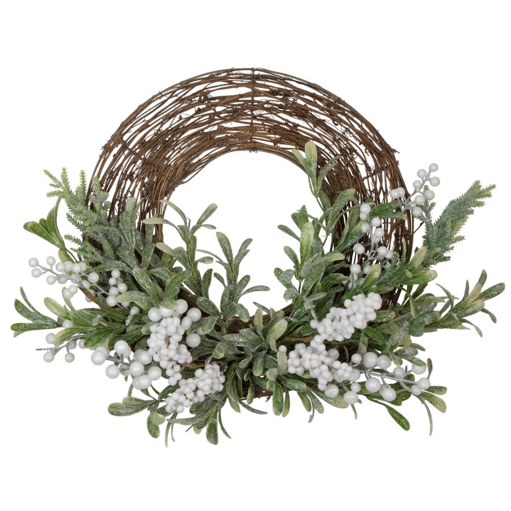 Frosted, Flocked, Iced Wreaths | Artificial Christmas Twig Wreath with Frosted Foliage and Berries, 24-Inch, Unlit Berry Wreaths Berry Wreaths