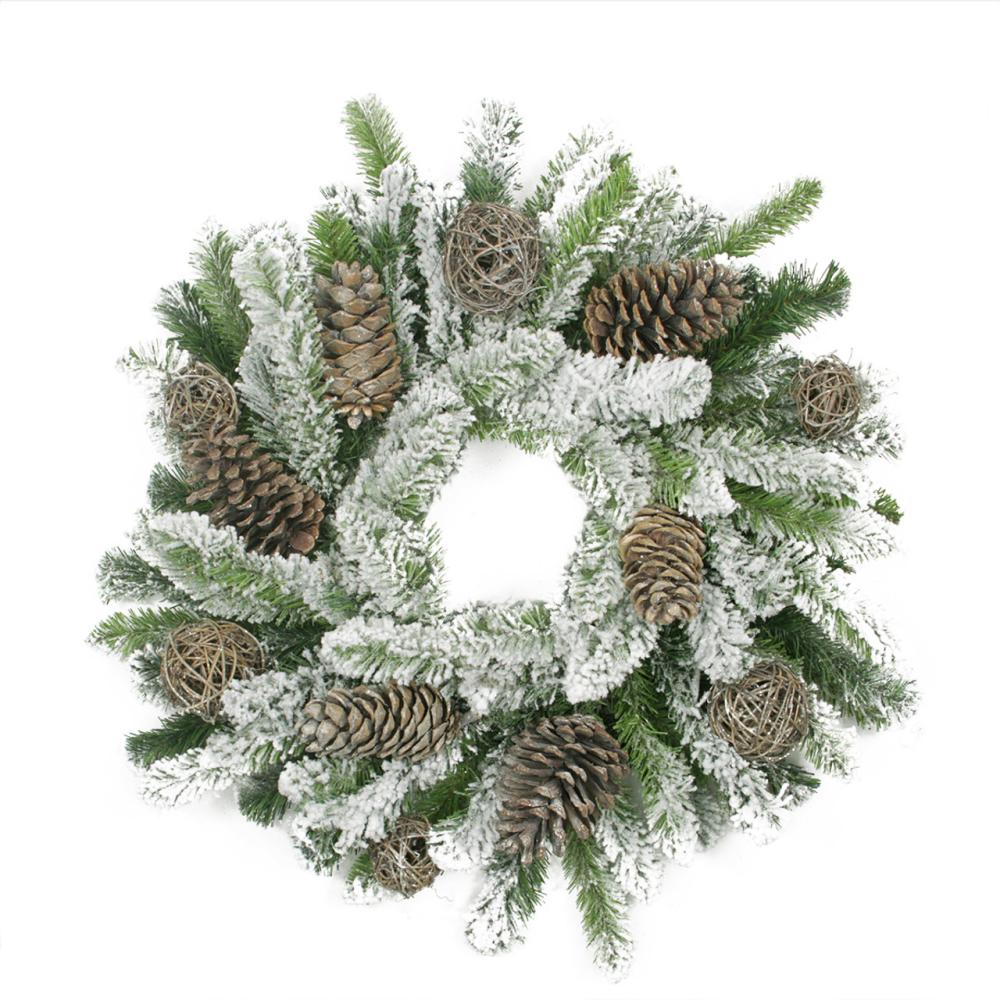 Frosted, Flocked, Iced Wreaths | Flocked Pine Cone and Twig Ball Artificial Christmas Wreath – 24-Inch, Unlit Frosted, Flocked, Iced Wreaths Frosted, Flocked, Iced Wreaths