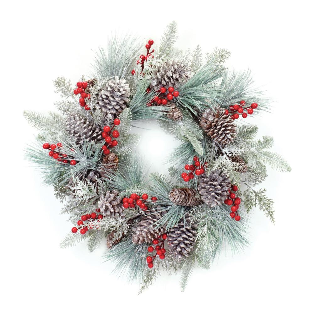 Frosted, Flocked, Iced Wreaths | Flocked Pine with Pinecone and Berry Artificial Christmas Wreath, 27-Inch, Unlit Frosted, Flocked, Iced Wreaths Frosted, Flocked, Iced Wreaths