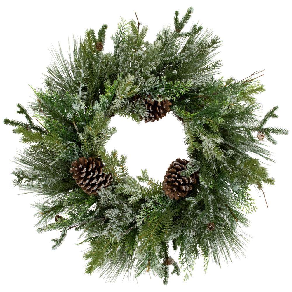 Frosted, Flocked, Iced Wreaths | Frosted Mixed Pine and Cedar Artificial Christmas Wreath – 28" – Unlit Frosted, Flocked, Iced Wreaths Frosted, Flocked, Iced Wreaths