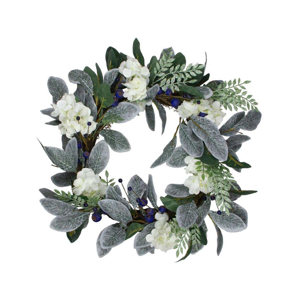 Frosted, Flocked, Iced Wreaths | Iced Hydrangeas, Blueberries, and Foliage Artificial Christmas Wreath – 26 Inch, Unlit Berry Wreaths Berry Wreaths