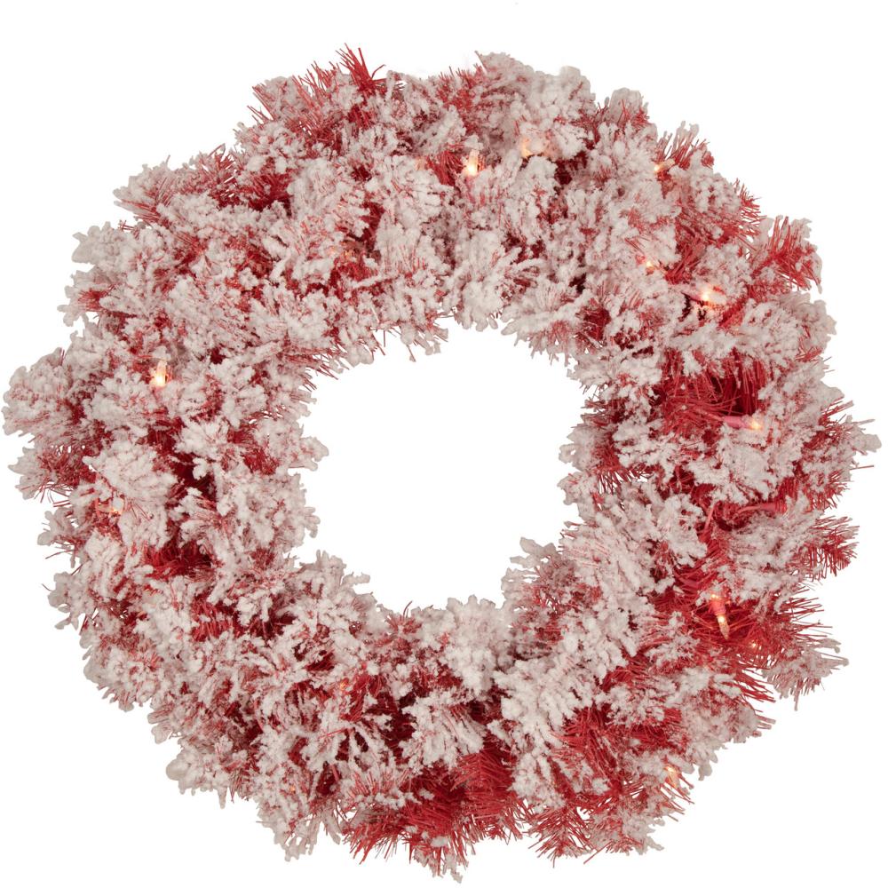 Frosted, Flocked, Iced Wreaths | Pre-Lit Flocked Red Artificial Christmas Wreath, 24-Inch, Clear Lights Frosted, Flocked, Iced Wreaths Frosted, Flocked, Iced Wreaths