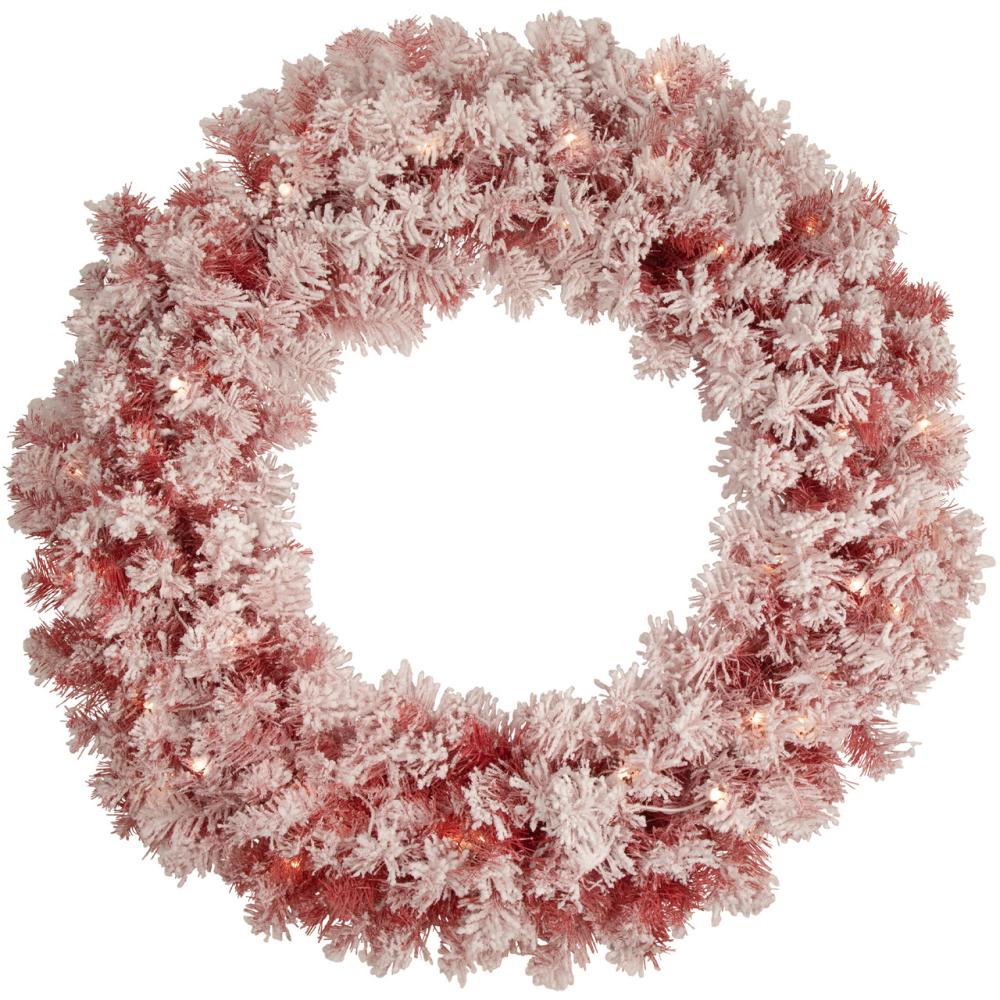 Frosted, Flocked, Iced Wreaths | Pre-Lit Flocked Red Artificial Christmas Wreath, 36 Inch, Clear Lights Frosted, Flocked, Iced Wreaths Frosted, Flocked, Iced Wreaths