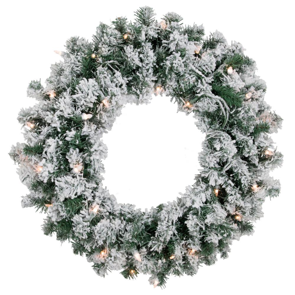 Frosted, Flocked, Iced Wreaths | Pre-Lit Flocked Snow White Artificial Christmas Wreath, 24-Inch, Clear Lights Frosted, Flocked, Iced Wreaths Frosted, Flocked, Iced Wreaths