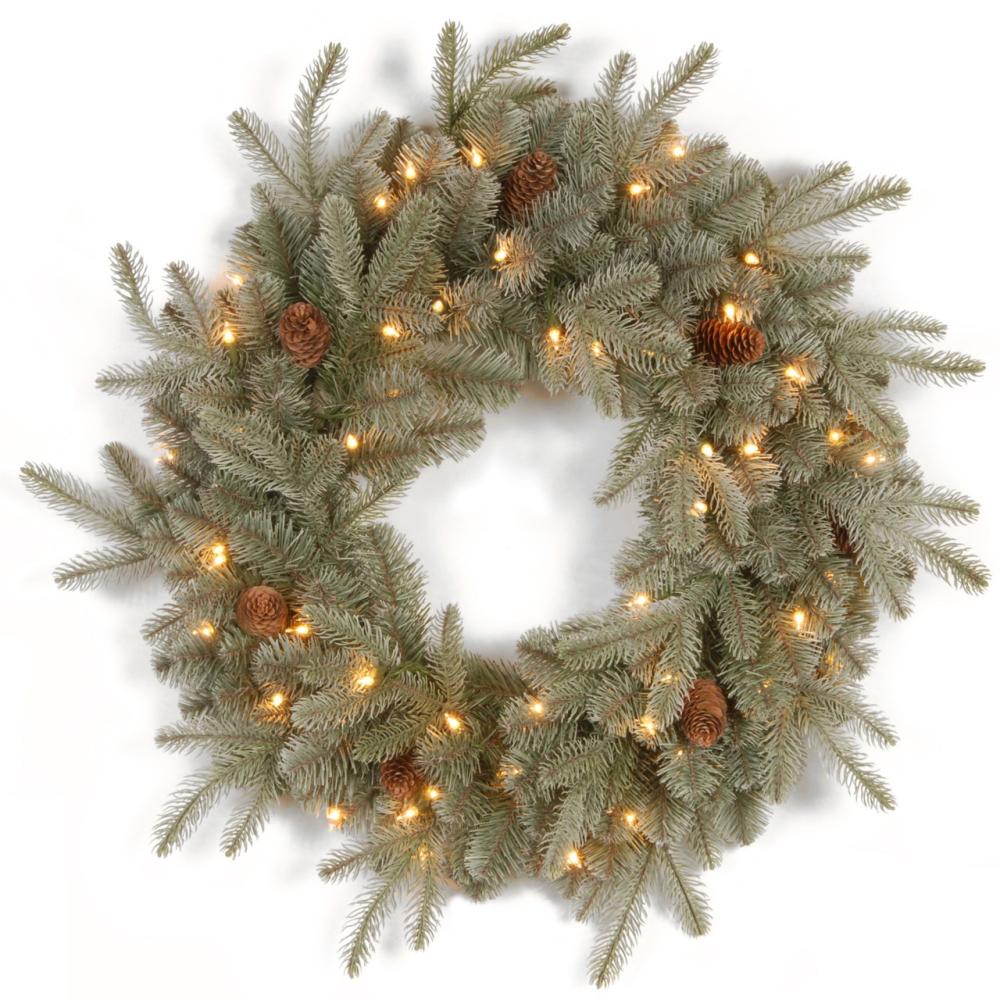 Frosted, Flocked, Iced Wreaths | Pre-Lit Frosted Arctic Spruce Artificial Christmas Wreath, 24-Inch, Clear Lights Frosted, Flocked, Iced Wreaths Frosted, Flocked, Iced Wreaths