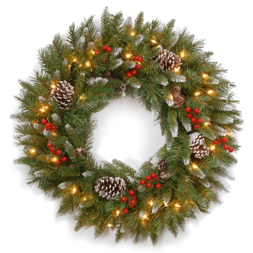 Frosted, Flocked, Iced Wreaths | Pre-Lit Frosted Berry Artificial Christmas Wreath, 24-Inch, Clear Lights Frosted, Flocked, Iced Wreaths Frosted, Flocked, Iced Wreaths