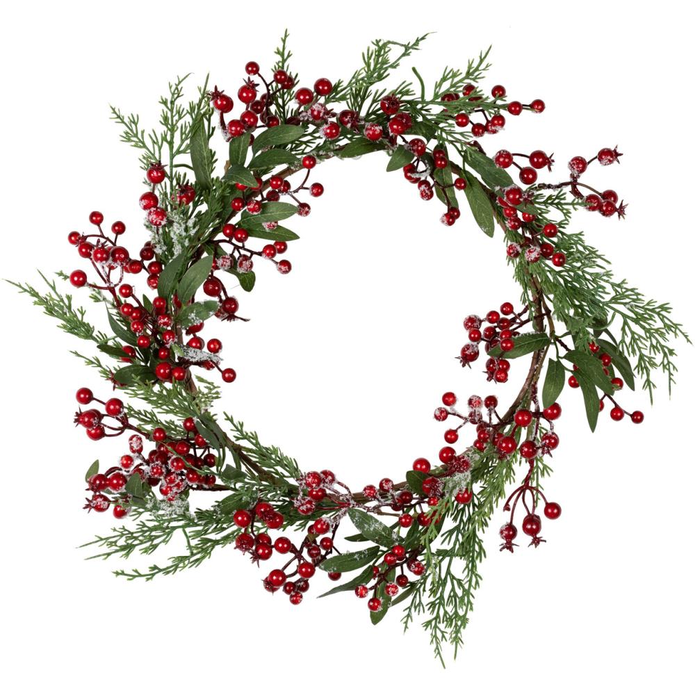 Frosted, Flocked, Iced Wreaths | Real Touch™️ Frosted Berries and Pine Artificial Christmas Wreath – 18" – Unlit Berry Wreaths Berry Wreaths