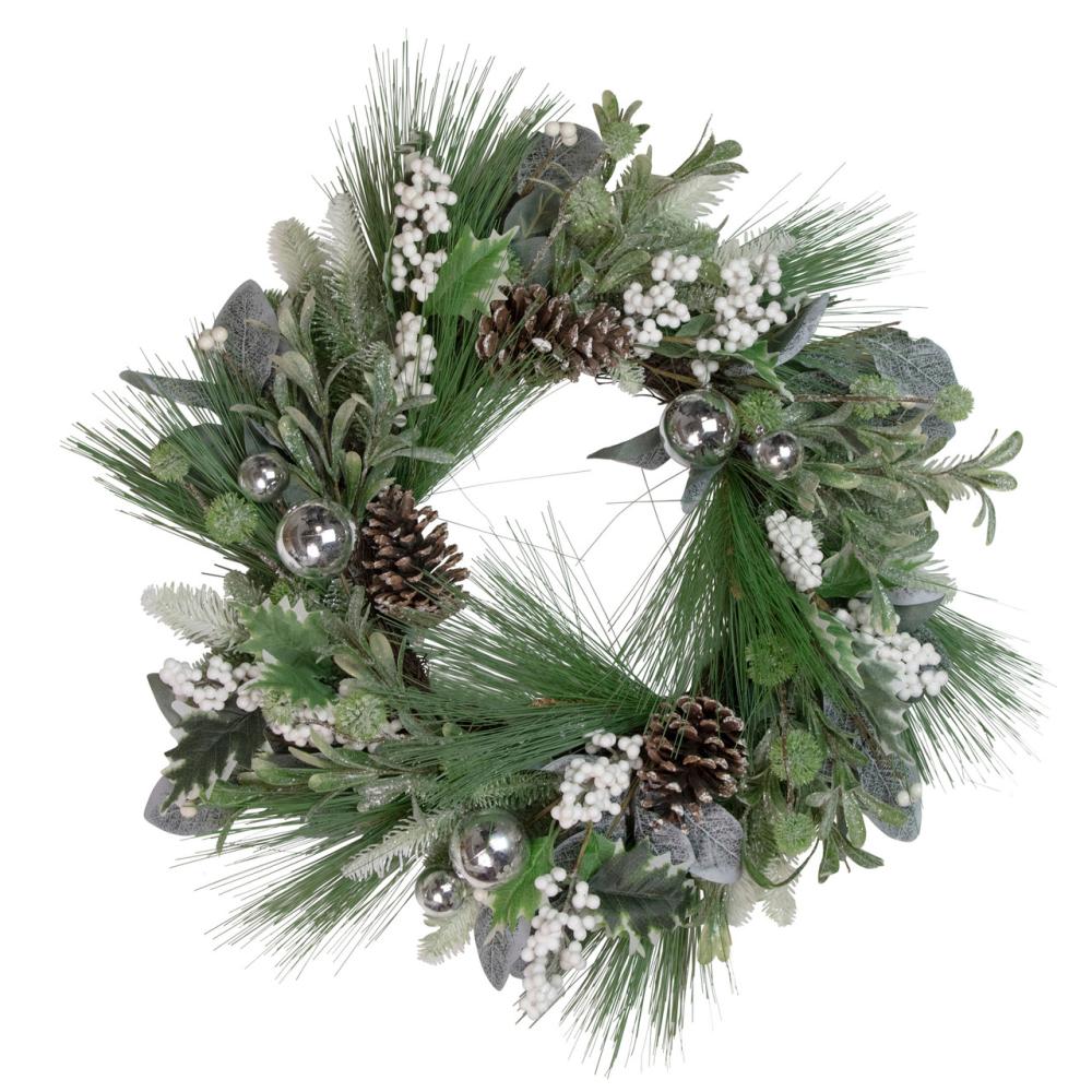 Frosted, Flocked, Iced Wreaths | Real Touch™️ Winter Pine Artificial Christmas Wreath with Berries- 24" – Unlit Frosted, Flocked, Iced Wreaths Frosted, Flocked, Iced Wreaths