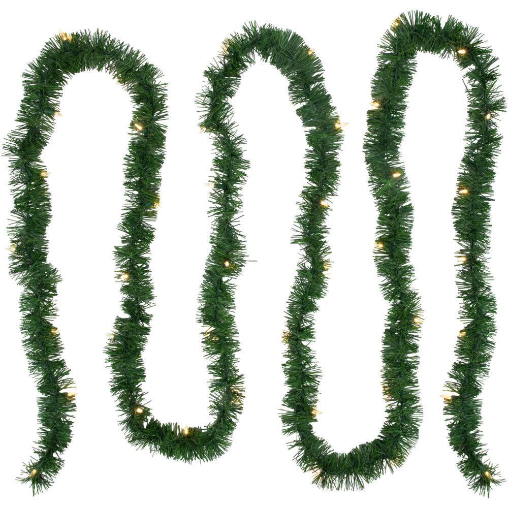 Pre-Lit Garland | 18′ x 3" Pre-Lit Pine Artificial Christmas Garland, Warm White LED Lights Garland Pre-Lit Garland