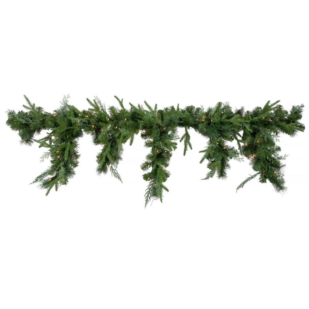 Pre-Lit Garland | 6′ x 18" Pre-Lit Mixed Pine Artificial Christmas Icicle Garland, Clear Lights Garland Pre-Lit Garland