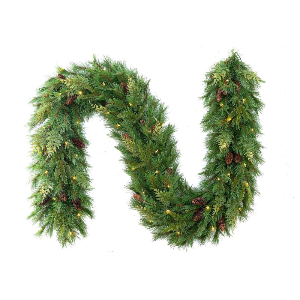 Pre-Lit Garland | 6′ x 5" Pre-Lit Mountain Cypress Artificial Christmas Garland, Warm White Lights Garland Pre-Lit Garland