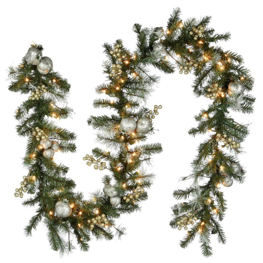 Pre-Lit Garland | 9′ Pre-Lit Pomegranate Pine Artificial Christmas Garland, Clear Lights Garland Pre-Lit Garland