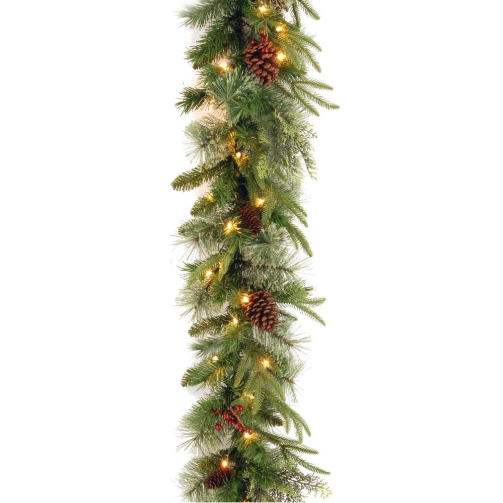 Pre-Lit Garland | 9′ x 10" Pre-Lit Colonial Battery Operated Artificial Christmas Garland – Dual Color LED Lights Garland Pre-Lit Garland