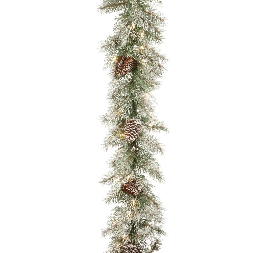 Pre-Lit Garland | 9′ x 10" Pre-Lit Frosted Mountain Spruce Artificial Christmas Garland, Clear Lights Garland Pre-Lit Garland